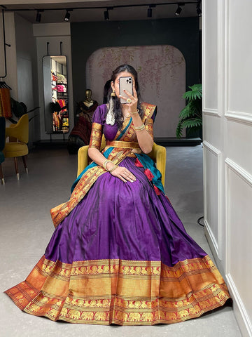 Designer Purple color South Indian Dancing  lehenga choli with Zari Weaving Wok   wedding party wear lehenga choli with dupatta