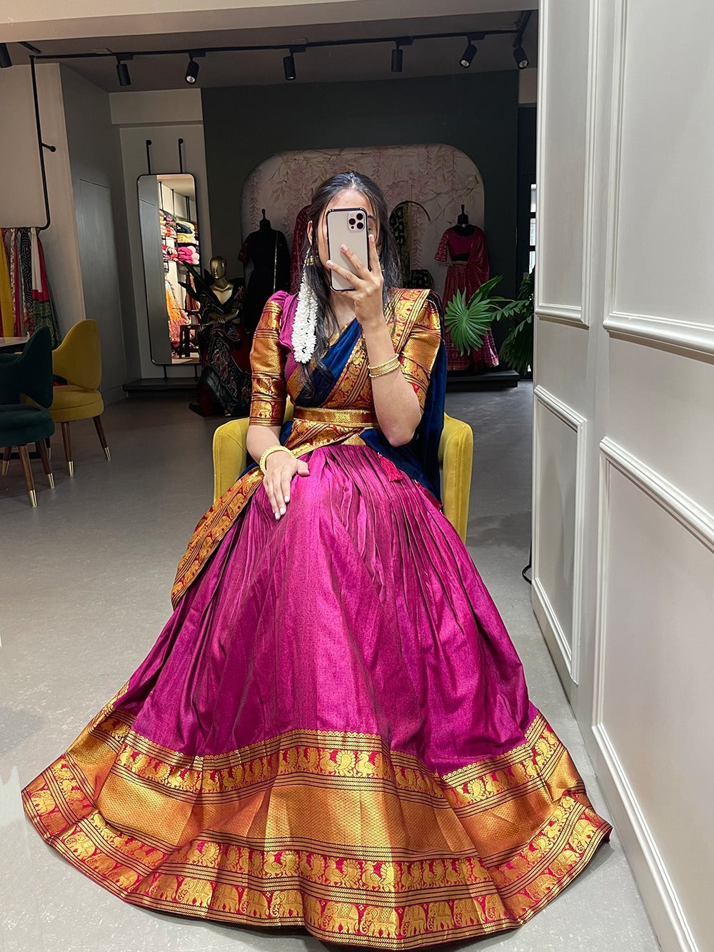 Designer Pink color South Indian Dancing  lehenga choli with Zari Weaving Wok   wedding party wear lehenga choli with dupatta