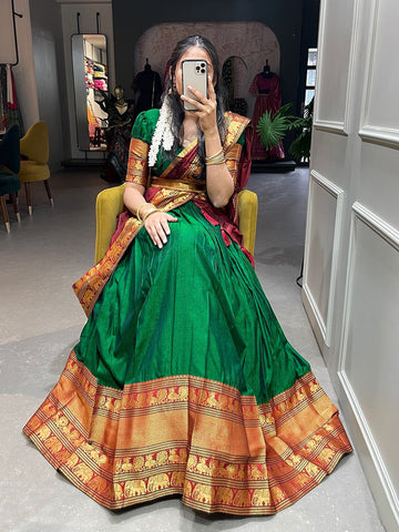 Designer Green color South Indian Dancing  lehenga choli with Zari Weaving Wok   wedding party wear lehenga choli with dupatta