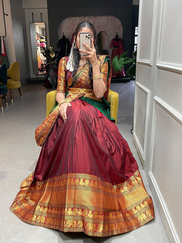 Designer Red color South Indian Dancing  lehenga choli with Zari Weaving Wok   wedding party wear lehenga choli with dupatta