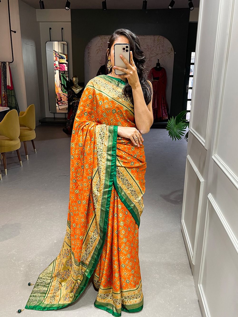 Yellow  Dola Silk  saree for women wedding  wear party wear designer sarees
