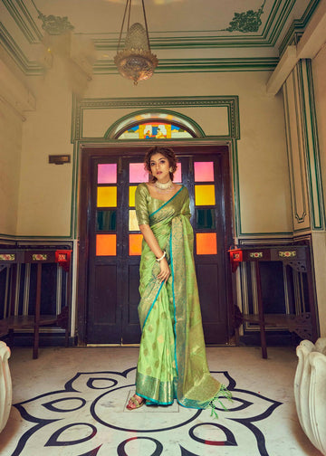 Green Soft Tusser Weaving  saree for women wedding  wear party wear designer sarees