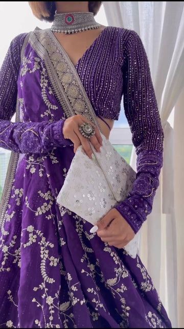 Designer  Purple   color lehenga choli with Threads  with Sequnce Work   wedding party wear lehenga choli with dupatta