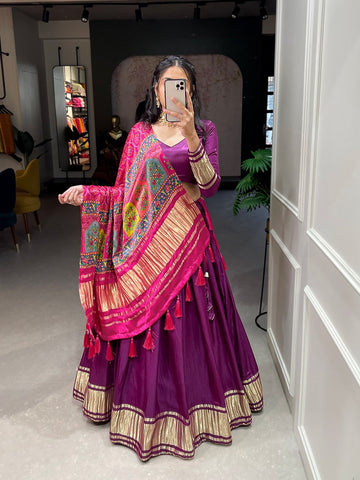 Designer  Purple  color lehenga choli with Dyeing With Lagdi patta    wedding party wear lehenga choli with dupatta