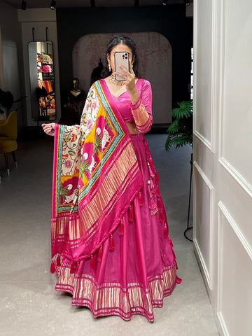 Designer  Pink   color lehenga choli with Dyeing With Lagdi patta    wedding party wear lehenga choli with dupatta