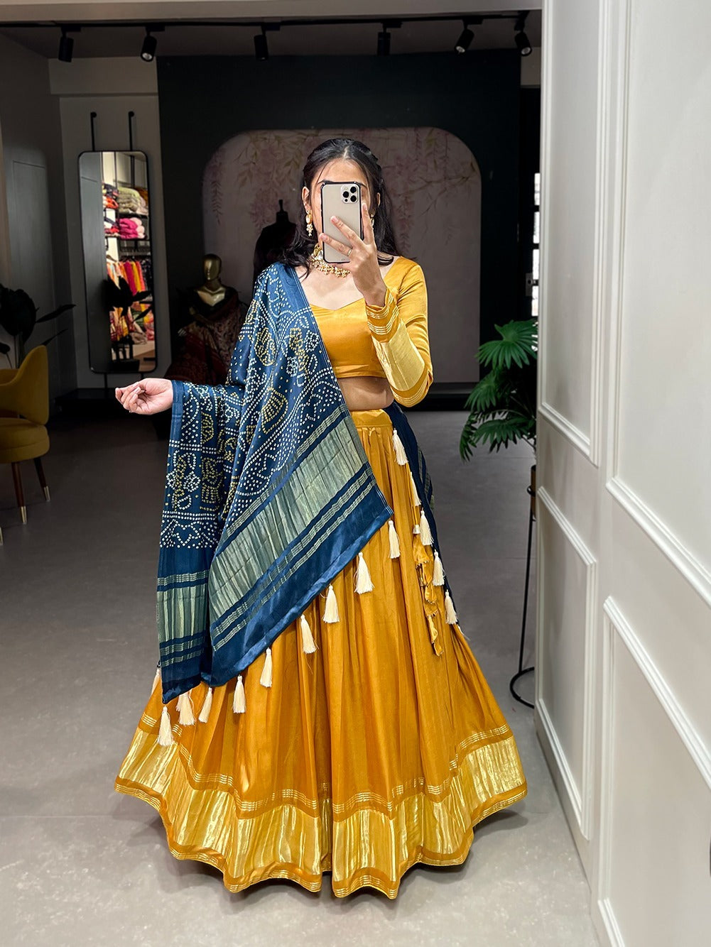 Designer  Yellow color lehenga choli with Dyeing With Lagdi patta    wedding party wear lehenga choli with dupatta