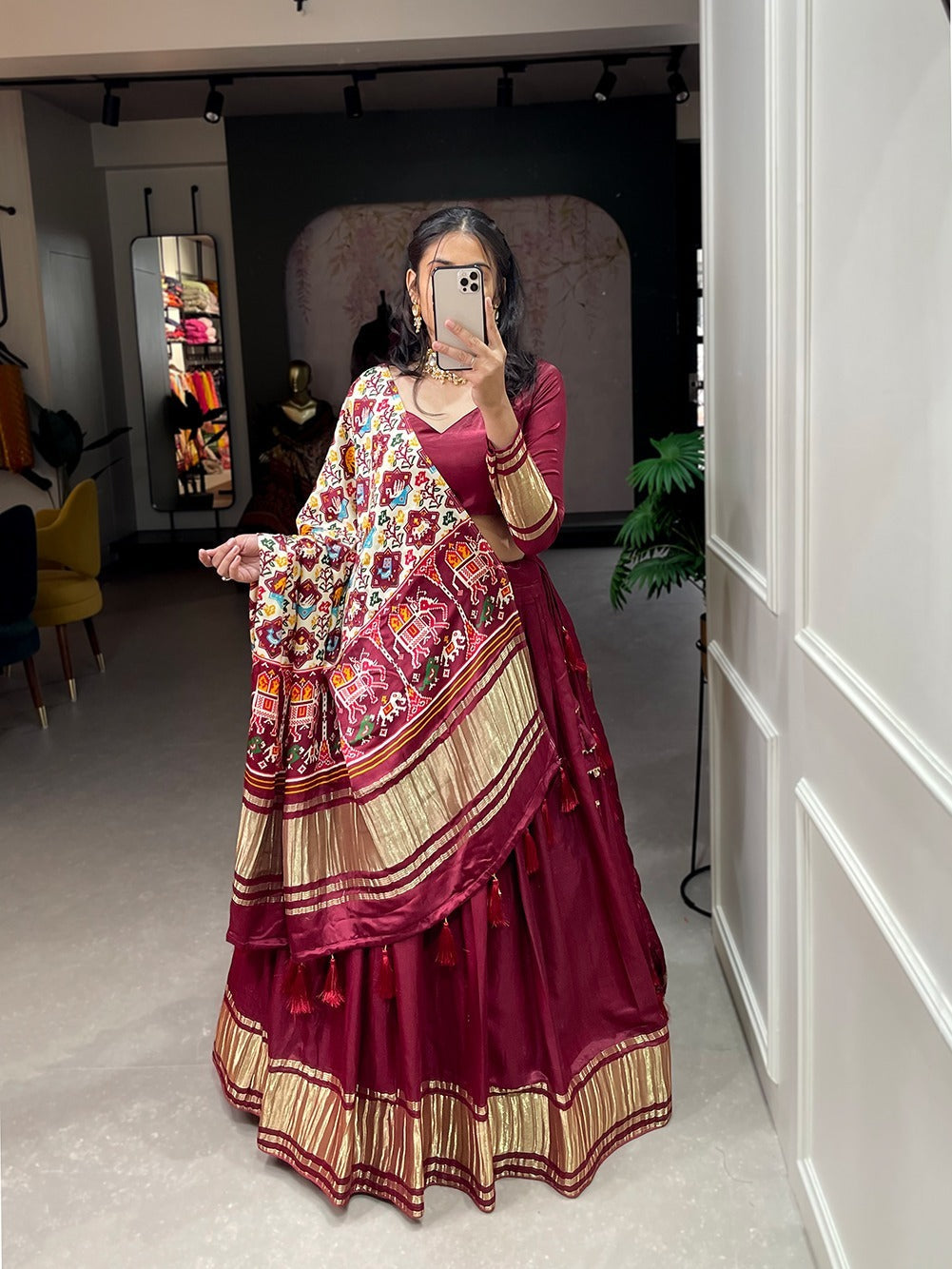 Designer  Maroon color lehenga choli with Dyeing With Lagdi patta    wedding party wear lehenga choli with dupatta