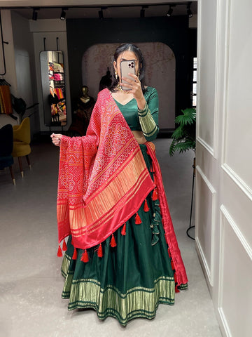 Designer  Green color lehenga choli with Dyeing With Lagdi patta    wedding party wear lehenga choli with dupatta