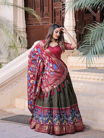 Designer  Mehendi    color lehenga choli with  Printed with foil work    wedding party wear lehenga choli with dupatta