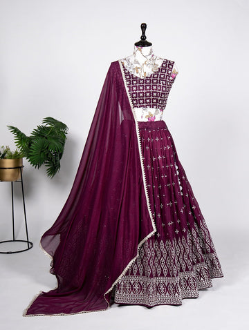 Purple  Embroidery Sequins Work lehenga choli with Neem Silk dupatta