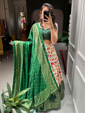 Green Patola Print with foil work   lehenga choli with  Dola Silk dupatta