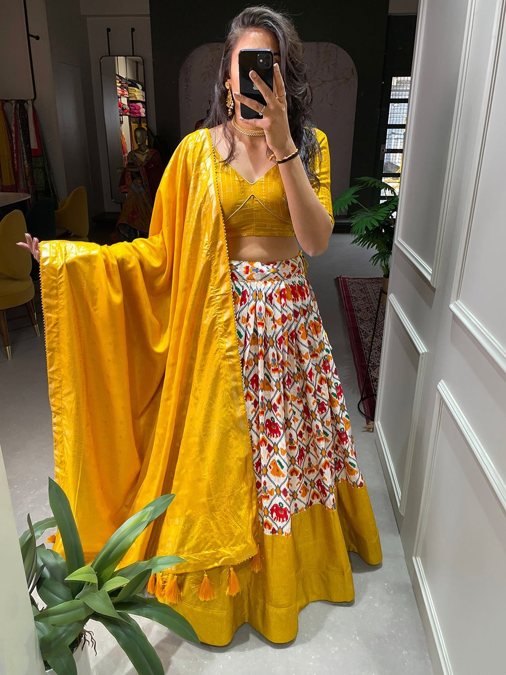 Yellow   Patola Print with foil work   lehenga choli with  Dola Silk dupatta