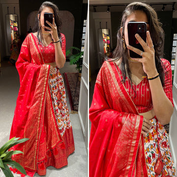 Red Patola Print with foil work   lehenga choli with  Dola Silk dupatta