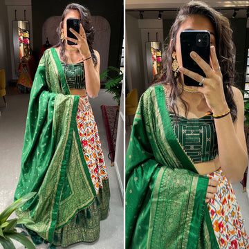 Green Patola Print with foil work   lehenga choli with  Dola Silk dupatta