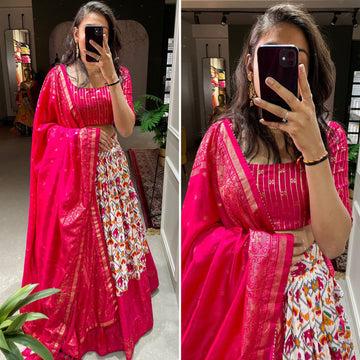 Pink  Patola Print with foil work   lehenga choli with  Dola Silk dupatta