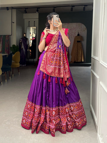 Purple Patola Print With foil work  lehenga choli with  Dola Silk dupatta