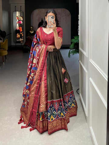 Multicolor Printed with foil work lehenga choli with Dola Silk  dupatta