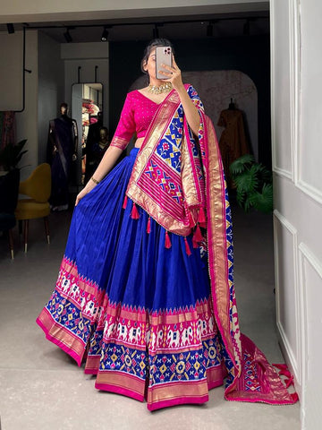 Blue Patola Print With foil work  lehenga choli with Tussar Silk  dupatta