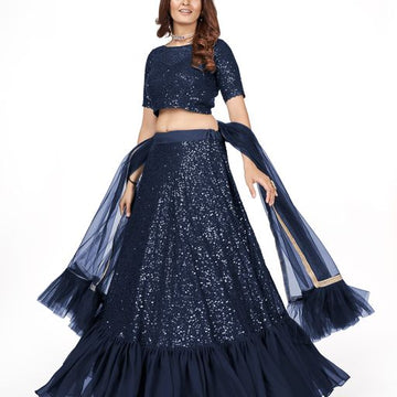 Blue Multi Sequins Work lehenga choli with Net dupatta