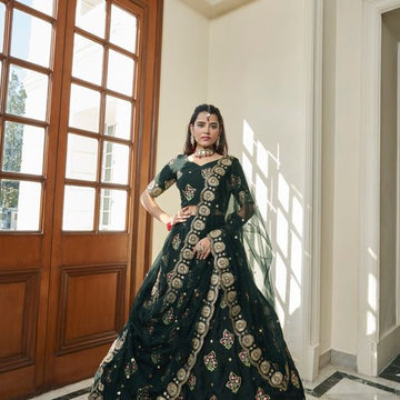 Black  Zari, Thread & Sequins Embroidery Work  lehenga choli with  Butterfly Net  dupatta