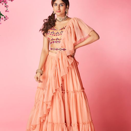 Designer Peach  color lehenga choli with   Thread and Hand  Work    wedding party wear lehenga choli with dupatta