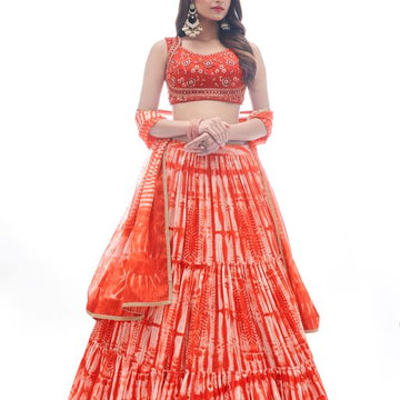 Designer Orange  color lehenga choli with Hand and Thread  Work  wedding party wear lehenga choli with dupatta