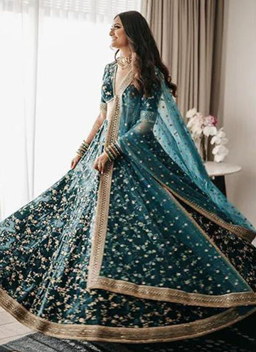 Blue Digital Print and Heavy Embroidery with Real mirror work lehenga choli for women indian wedding wear lehenga choli