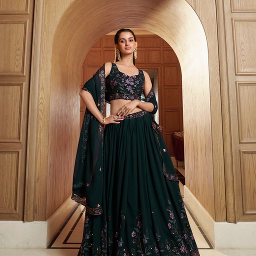 Designer Green color lehenga choli with  Sequins Embroidery Work  wedding party wear lehenga choli with dupatta