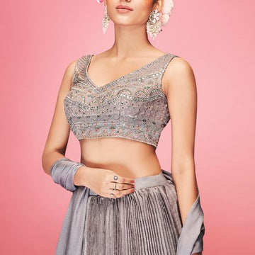 Designer Grey color lehenga choli with Crush ,  Thread and Hand  Work    wedding party wear lehenga choli with dupatta