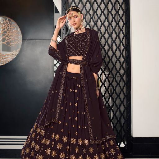 Brown Color lehenga choli with Thread with Sequence Embroidery Work  wedding party wear lehenga choli with dupatta