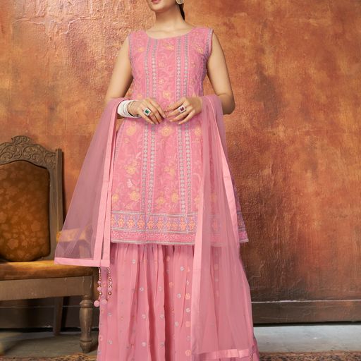 Pink Georgette with Zari and resham work Designer Peplum For Women