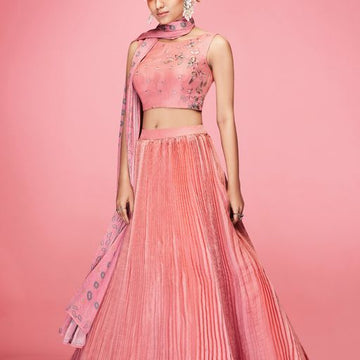 Designer Peach color lehenga choli with Crush ,  Thread and Hand  Work    wedding party wear lehenga choli with dupatta