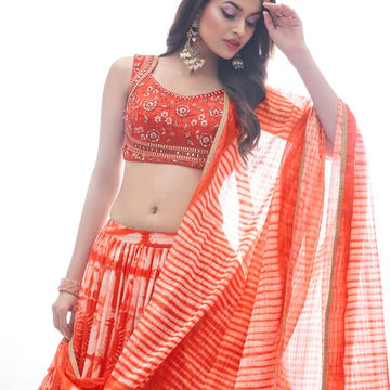 Designer Orange  color lehenga choli with Hand and Thread  Work  wedding party wear lehenga choli with dupatta