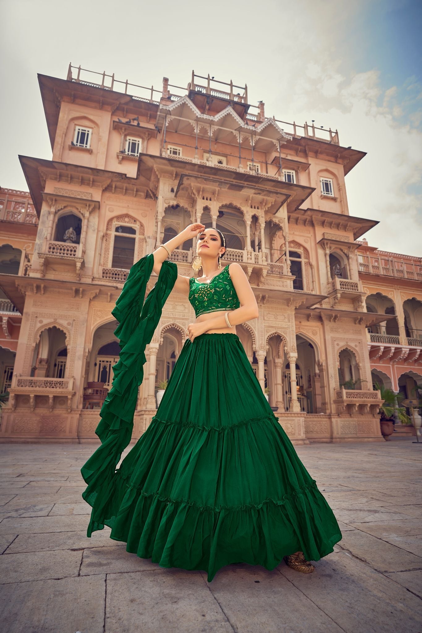 Designer Green color lehenga choli with  Embroidery Mirror , Thread work  wedding party wear lehenga choli with dupatta