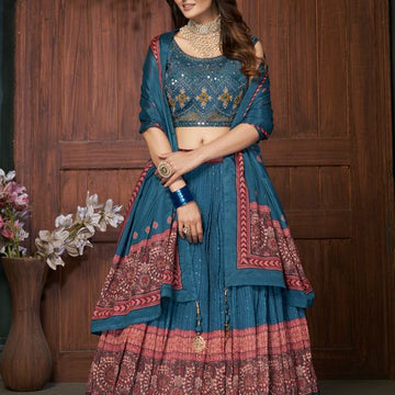 Designer Blue color lehenga choli with Mirror , sequence and  Hand  Work    wedding party wear lehenga choli with dupatta