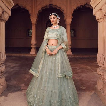 Grey Viscos Thread & Sequins Embroidery Work lehenga choli with Net dupatta