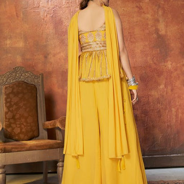 Yellow Georgette with Zari ,resham work Designer Peplum For Women