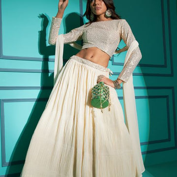 Pearl White THREAD WITH SEQUINCE EMBROIDERED WORK  lehenga choli with GEORGETTE  dupatta