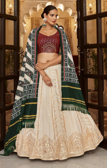 Trending Designer bridal wear Off-white Sequence Embroidery Work lehenga choli