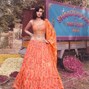 Designer Orange color lehenga choli with  Thread Hand Work   wedding party wear lehenga choli with dupatta