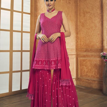 Pink Georgette with Zari and resham work Designer Peplum For Women