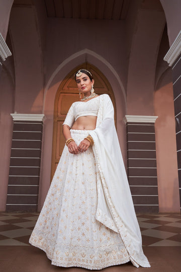 White Luckhnowi work lehenga choli party wear indian wedding wear ghagra choli