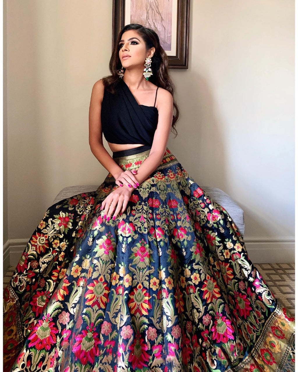 Designer  Black color lehenga choli with Zari Weaving Work wedding party wear lehenga choli