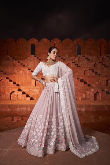 Dusty Pink Faux Georgette lehenga choli for women Reception wear wedding wear chaniya choli