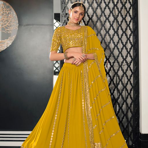 Yellow Color lehenga choli with Thread with Sequence Embroidery Work  wedding party wear lehenga choli with dupatta