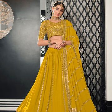 Yellow Color lehenga choli with Thread with Sequence Embroidery Work  wedding party wear lehenga choli with dupatta