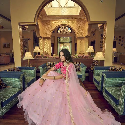 Light Pink Thread & Sequins Embroidery Work lehenga choli with Faux Georgette dupatta