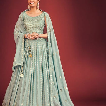 Sky Blue Color lehenga choli with Thread Siquence  Work  wedding party wear lehenga choli with dupatta