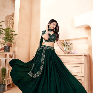 Green Multi Sequins Embroidery Work lehenga choli with Faux Georgette dupatta