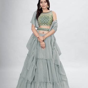 Designer Grey color lehenga choli with Crush ,  Thread and Hand  Work    wedding party wear lehenga choli with dupatta